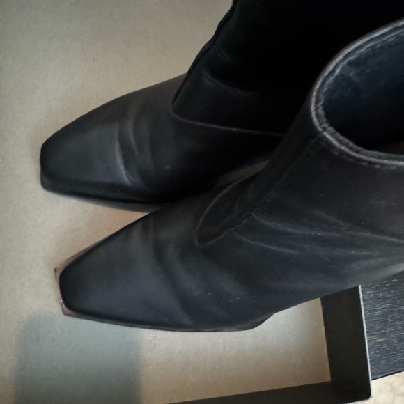 AllSaints Black Leather Pointed Ankle Boots with Back Zip - Picture 7 of 8